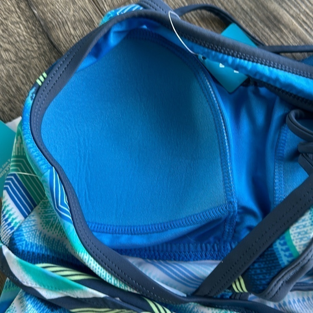 NWT Free Country swim size Medium blue & green tankini top - Picture 6 of 9